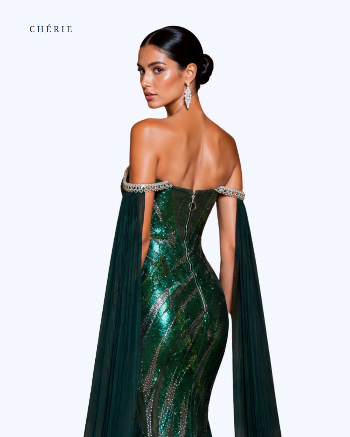 Hand Beaded Emerald Green Gown view 2